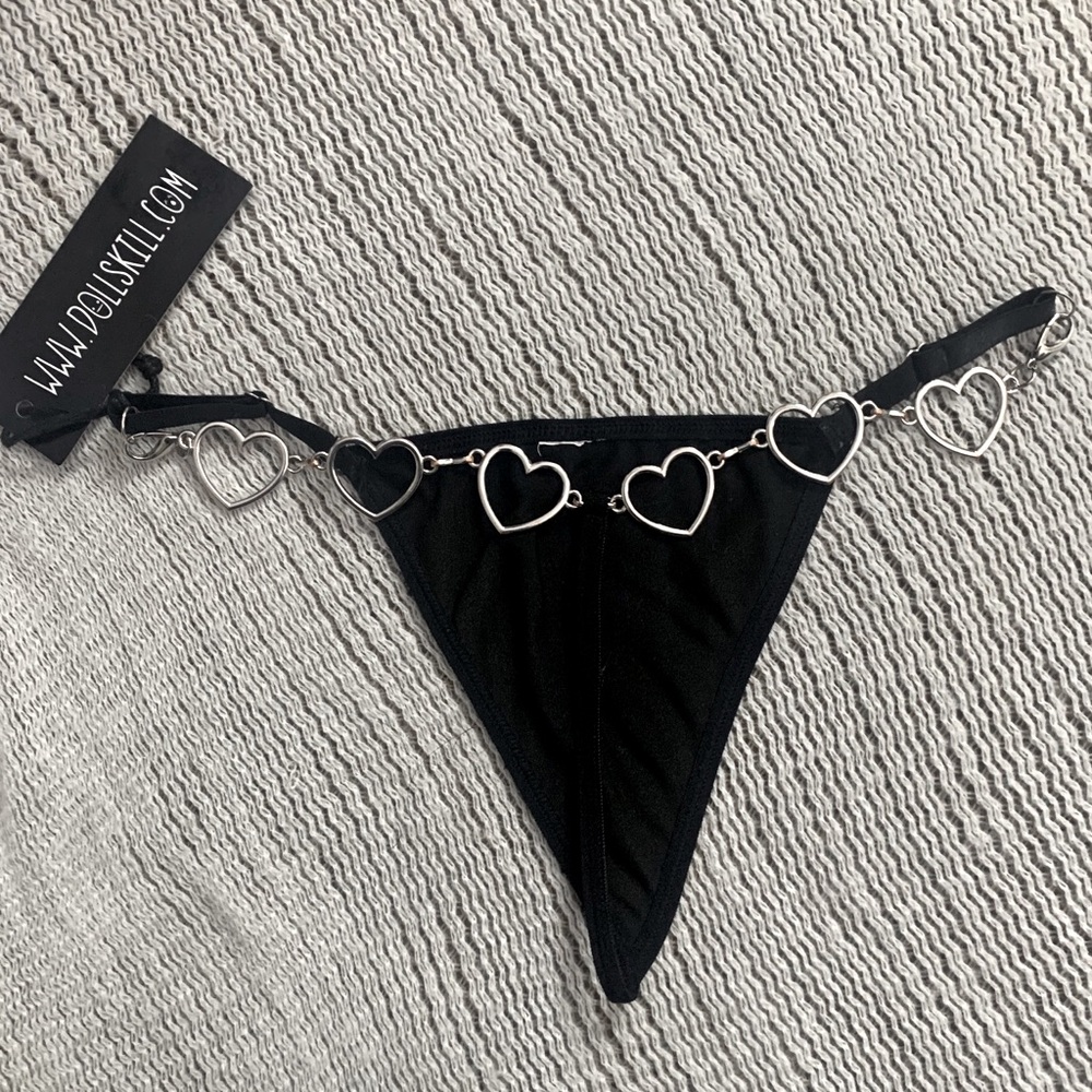 Dolls Kill Black “Unchain My Heart” Thong Underwear